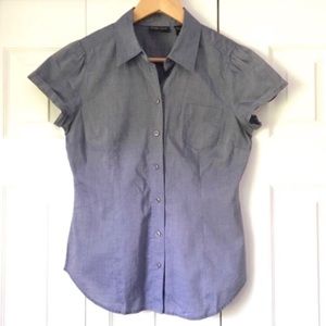 Blue New York & Company Short Sleeve Button Blouse